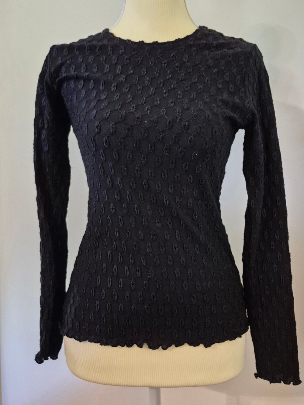 Vintage Women's S Textured L/S Sheer Mesh Layering Top 90s Grunge Whimsigoth USA